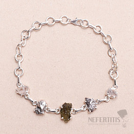 Armband aus Vltavín, Herkimer-Diamant und Campo del Cielo-Meteorit, Silber Ag 925, LOT29