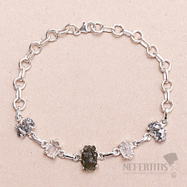 Armband aus Vltavín, Herkimer-Diamant und Campo del Cielo-Meteorit, Silber Ag 925, LOT30