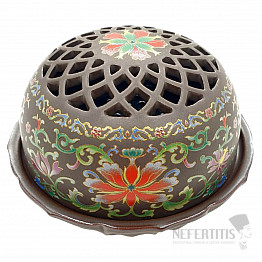 Räuchergefäß aus Keramik mit stilisierten roten Lotusblüten