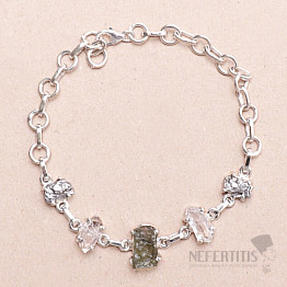 Armband aus Vltavín, Herkimer-Diamant und Campo del Cielo-Meteorit, Silber Ag 925, LOT31