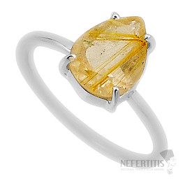 Sagenite (Crystal with rutile) cut ring silver Ag 925 33684