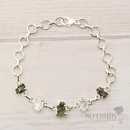 Vltavín, Herkimer diamond and Campo del Cielo meteorite bracelet silver Ag 925 LOT35