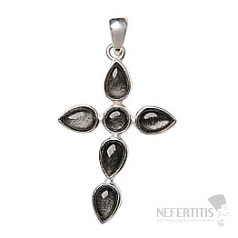 Designový přívěsek obsidián zlatý stříbro Ag 925 P354