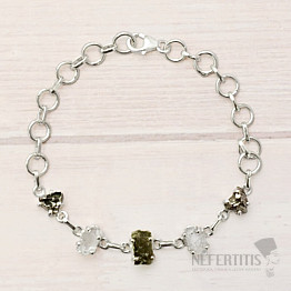 Armband aus Vltavín, Herkimer-Diamant und Campo del Cielo-Meteorit, Silber Ag 925, LOT38