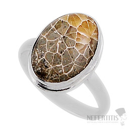 Korallen-Petoskey-Steinring, Silber Ag 925 38122