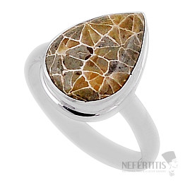 Korallen-Petoskey-Steinring, Silber Ag 925 38125