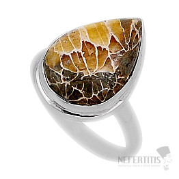 Korallen-Petoskey-Steinring, Silber Ag 925 38128