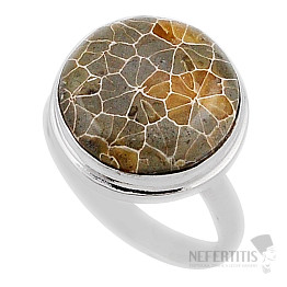 Korallen-Petoskey-Steinring, Silber Ag 925 38129