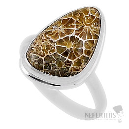 Korallen-Petoskey-Steinring, Silber Ag 925 38137