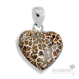 Coral petoskey stone pendant silver Ag 925 38144