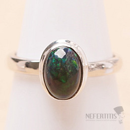 Opál čierny etiópsky prsteň striebro Ag 925 R395