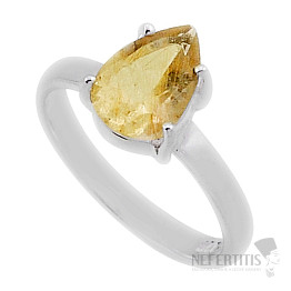 Sagenit (Kristall mit Rutil) geschliffener Ring Silber Ag 925 39857