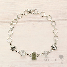 Armband aus Vltavín, Herkimer-Diamant und Campo del Cielo-Meteorit, Silber Ag 925, LOT40
