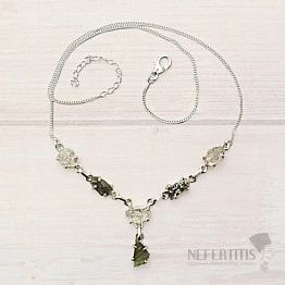 Vltavín, Herkimer diamond and meteorite necklace silver Ag 925 LOT40