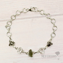 Vltavín, Herkimer diamond and Campo del Cielo meteorite bracelet silver Ag 925 LOT41