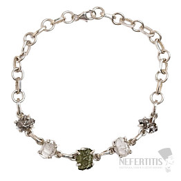 Armband aus Moldavit, Herkimer-Diamant und Campo del Cielo-Meteorit, Silber Ag 925, LOT42