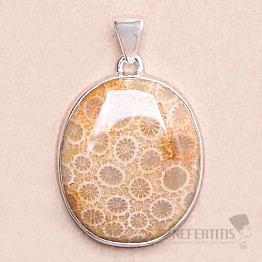 Coral fossil Indonesian pendant silver Ag 925 P424