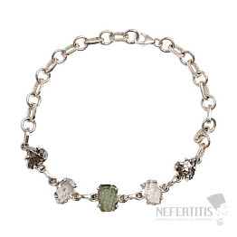Armband aus Moldavit, Herkimer-Diamant und Campo del Cielo-Meteorit, Silber Ag 925, LOT43