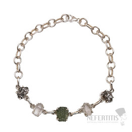 Armband aus Moldavit, Herkimer-Diamant und Campo del Cielo-Meteorit, Silber Ag 925, LOT44