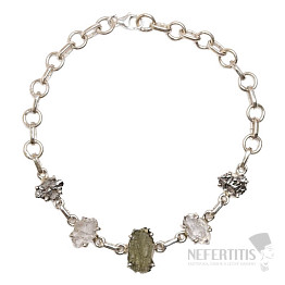 Moldavite, Herkimer diamond and Campo del Cielo meteorite bracelet silver Ag 925 LOT45