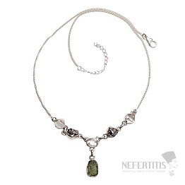 Moldavite, Herkimer diamond and meteorite necklace silver Ag 925 N45