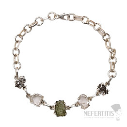 Armband aus Moldavit, Herkimer-Diamant und Campo del Cielo-Meteorit, Silber Ag 925, LOT46