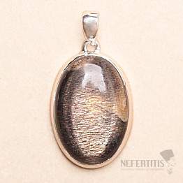 Sluneční kámen černý přívěsek stříbro Ag 925 P469