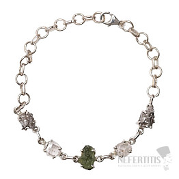 Armband aus Moldavit, Herkimer-Diamant und Campo del Cielo-Meteorit, Silber Ag 925, LOT47