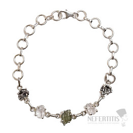 Armband aus Moldavit, Herkimer-Diamant und Campo del Cielo-Meteorit, Silber Ag 925, LOT48