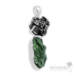Vltavine and Campo del Cielo meteorite pendant silver Ag 925 48641
