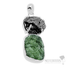 Vltavine and Campo del Cielo meteorite pendant silver Ag 925 48652