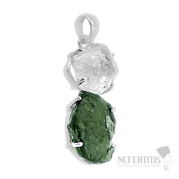 Vltavín and Herkimer diamond pendant silver Ag 925 48685