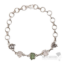 Armband aus Moldavit, Herkimer-Diamant und Campo del Cielo-Meteorit, Silber Ag 925, LOT49