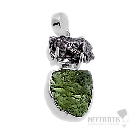 Vltavine and Campo del Cielo meteorite pendant silver Ag 925 49474