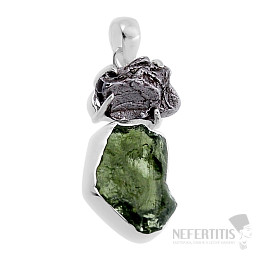 Vltavine and Campo del Cielo meteorite pendant silver Ag 925 49475