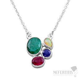 Indian emerald (treated) necklace silver Ag 925 49512