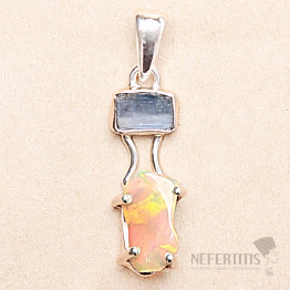 Opál etiopský a modrý kyanit přívěsek stříbro Ag 925 LOT5