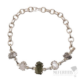 Armband aus Moldavit, Herkimer-Diamant und Campo del Cielo-Meteorit, Silber Ag 925, LOT 50