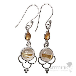 Designové náušnice sagenit křišťál s rutilem stříbro Ag 925 E507