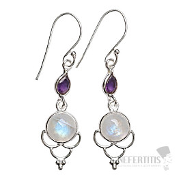 Dizajnové náušnice mesačný kameň dúhový striebro Ag 925 E512