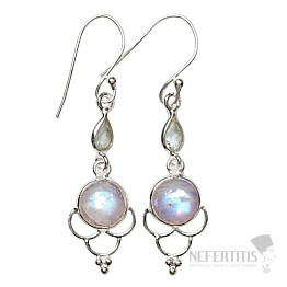 Dizajnové náušnice mesačný kameň dúhový striebro Ag 925 E516