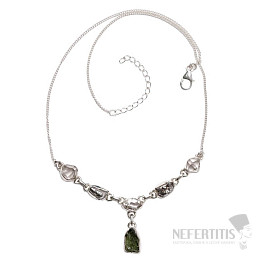 Moldavite, Herkimer diamond and meteorite necklace silver Ag 925 N53