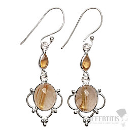 Designové náušnice sagenit křišťál s rutilem stříbro Ag 925 E546