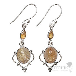 Designové náušnice sagenit křišťál s rutilem stříbro Ag 925 E563