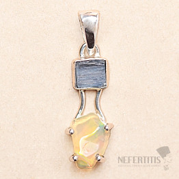 Opál etiopský a modrý kyanit přívěsek stříbro Ag 925 LOT6