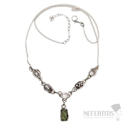 Moldavite, Herkimer diamond and meteorite necklace silver Ag 925 N61