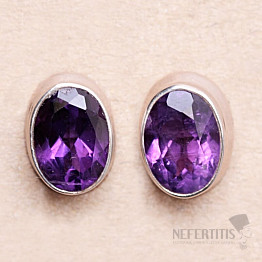 Amethyst cut earrings stones silver Ag 925 E663
