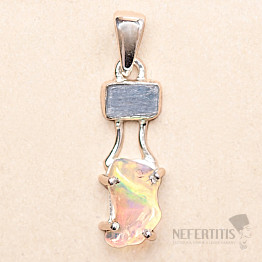 Ethiopian opal and blue kyanite pendant silver Ag 925 LOT7