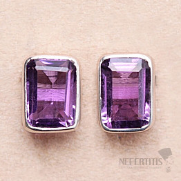 Amethyst cut earrings stones silver Ag 925 E732