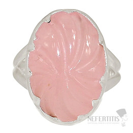 Rose quartz carved ring silver Ag 925 R75